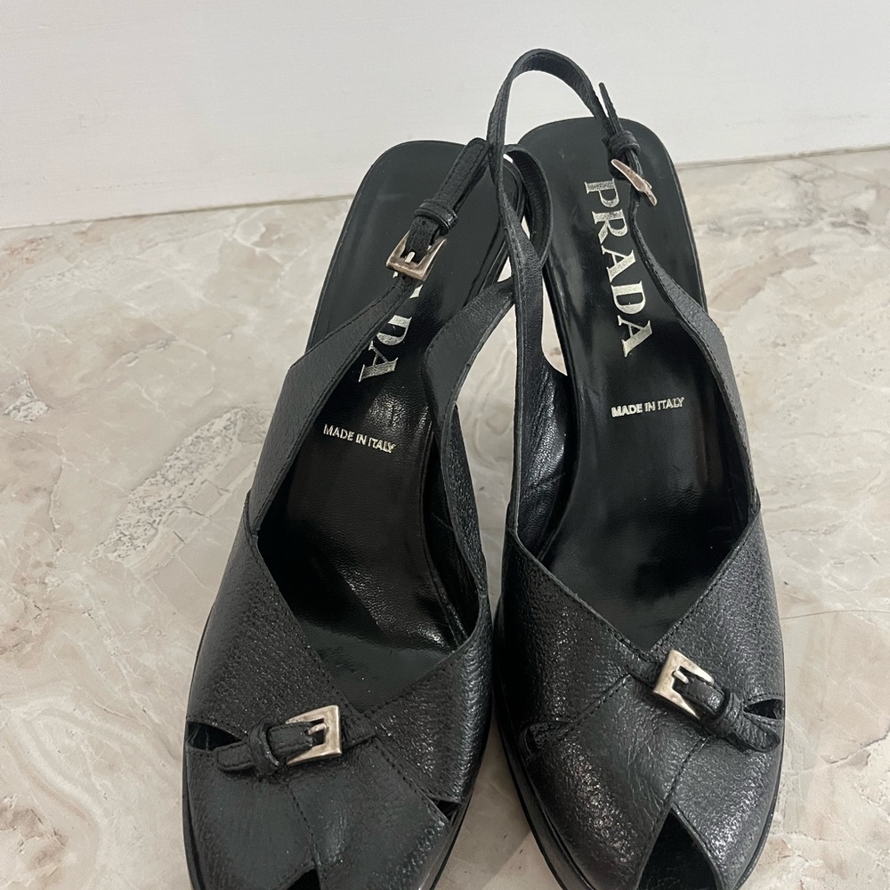 Prada Black Classic Heeled Slingbacks